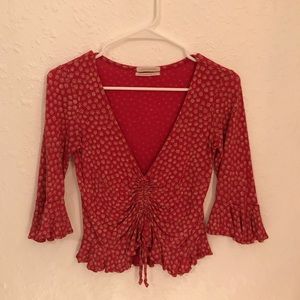Urban Outfitters Red Floral Ruched Crop Top